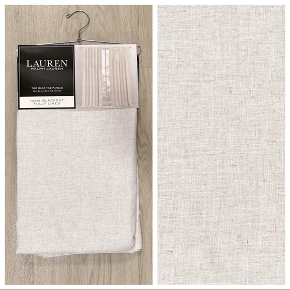 Ralph Lauren Natural Linen Herringbone 52 x 84 Blackout Curtains Back Tab Beige
